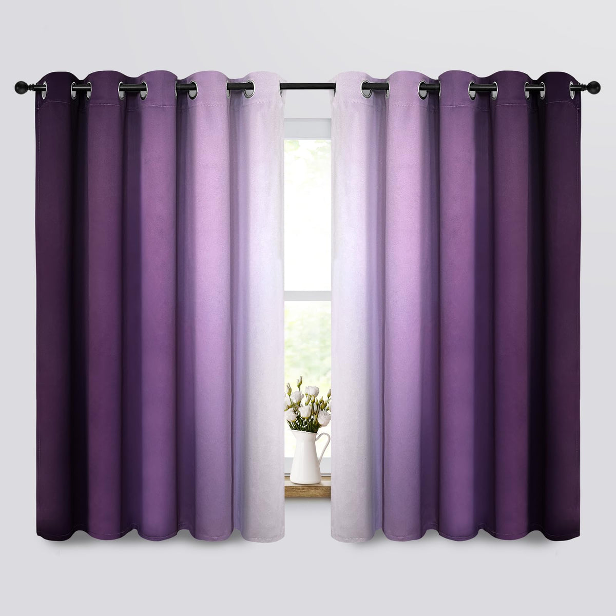 Yakamok Ombre Curtains Blue and Greyish White for Living Room,52Wx84L