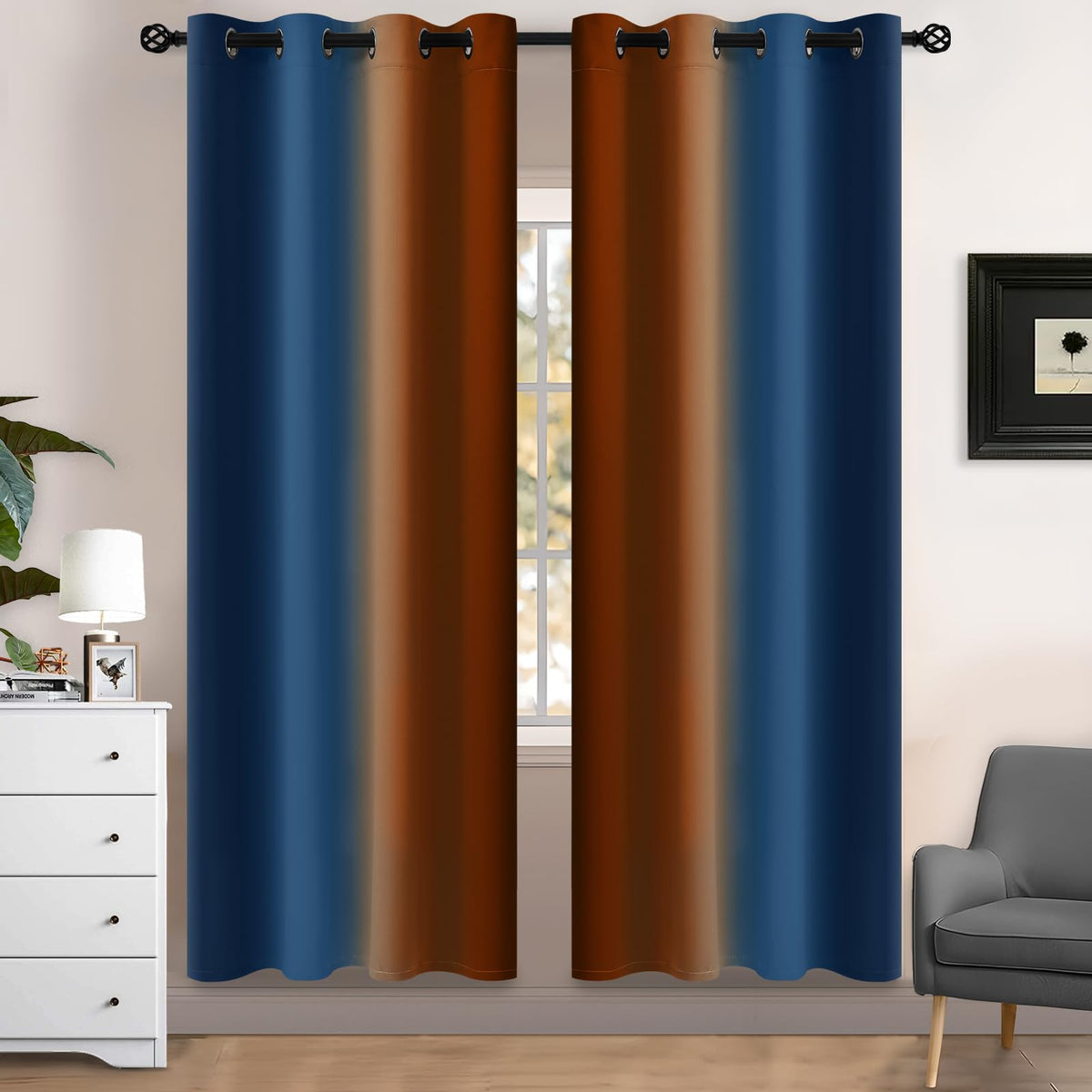 Yakamok Ombre Curtains Blue and Greyish White for Living Room,52Wx84L
