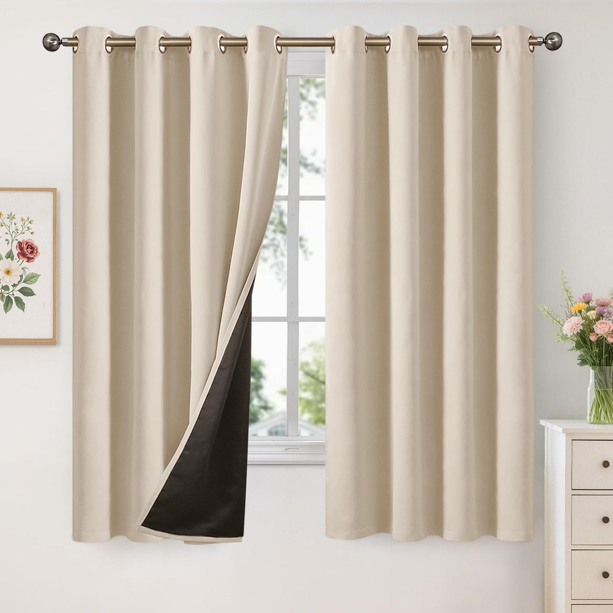 YoungsTex White Linen Blackout Curtains 63 Inch Length for Bedroom 2 Panels