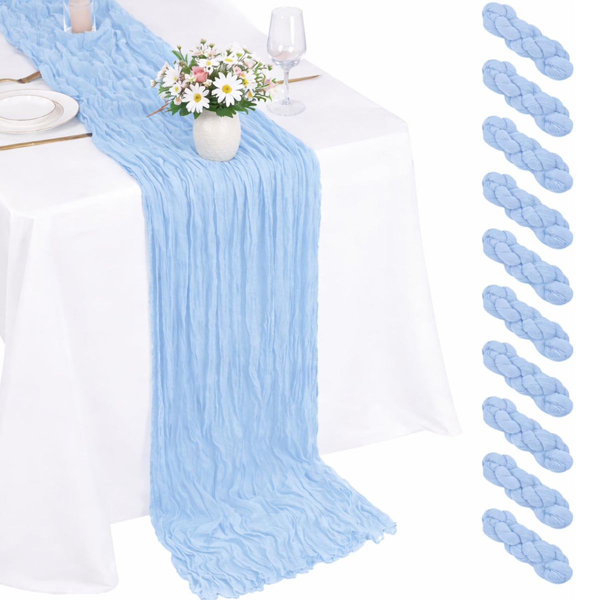 10 Pack Light Pink Cheesecloth Table Runner 22X120 Inch Gauze Table Runner