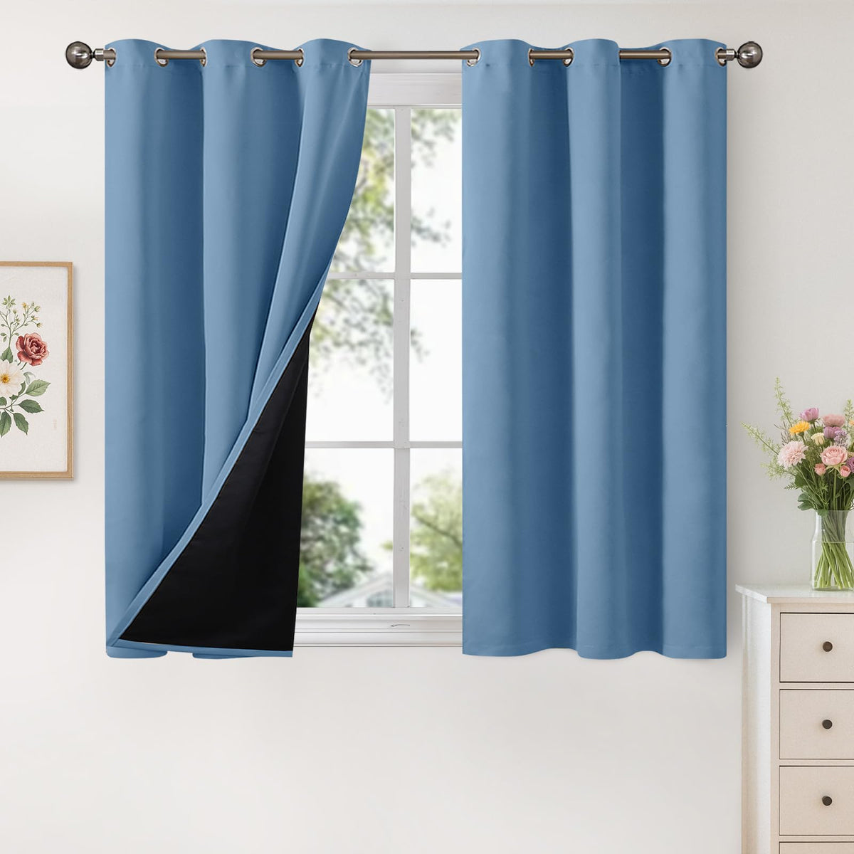 YoungsTex White Linen Blackout Curtains 63 Inch Length for Bedroom 2 Panels