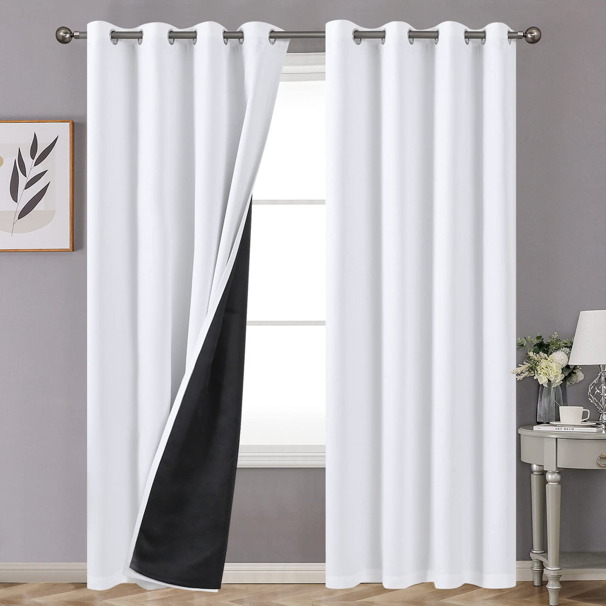 YoungsTex White Linen Blackout Curtains 63 Inch Length for Bedroom 2 Panels