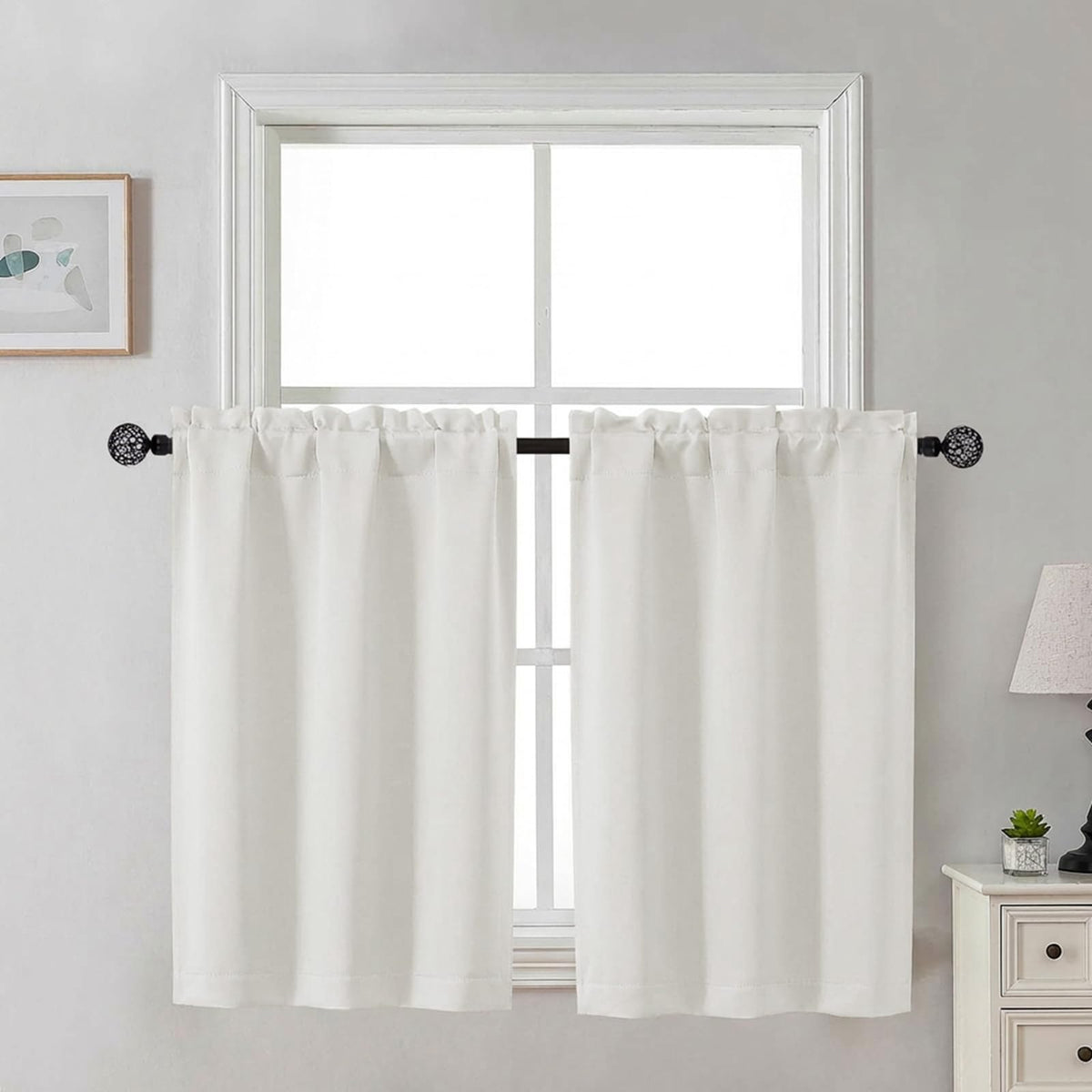 Gwine 24 Inch Long Tier Curtains for Small Window, Short Blackout Kitchen Curtains Over Sink, Half Window Drapes for Bedroom Bathroom Basement, 2 PCS, Each 30" Wx24 L, Black