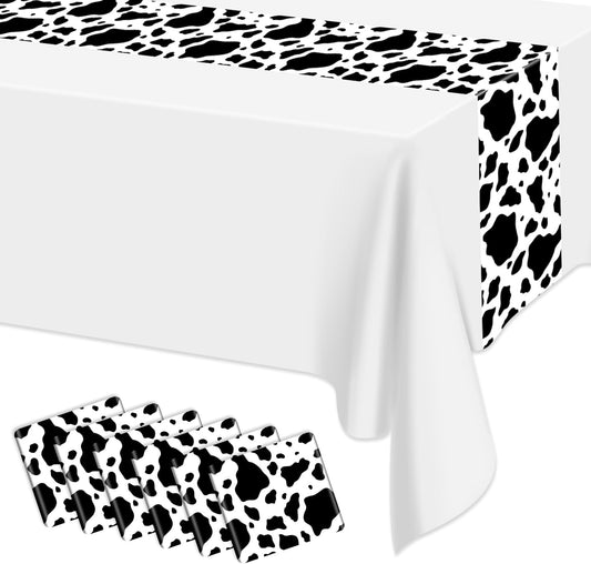 6 Pcs Cow Print Table Runner, 14 x 108 in Black and White Cow Table Runner Farm Western Tablecloth for Birthday Western Barnyard Home Kitchen Decorations