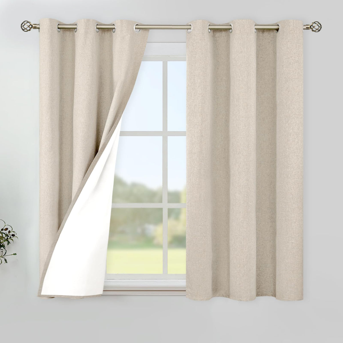 YoungsTex White Linen Blackout Curtains 63 Inch Length for Bedroom 2 Panels