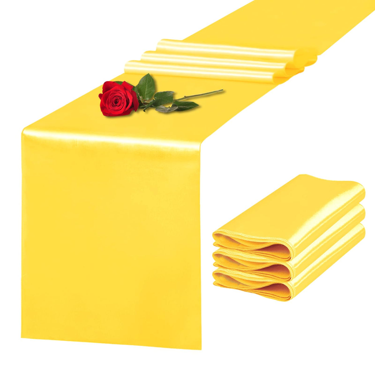 10 Pack Satin Table Runner 12 x 108 Inch Long Light Gold Silk Table Runner for Wedding Party Banquet Birthday Decoration