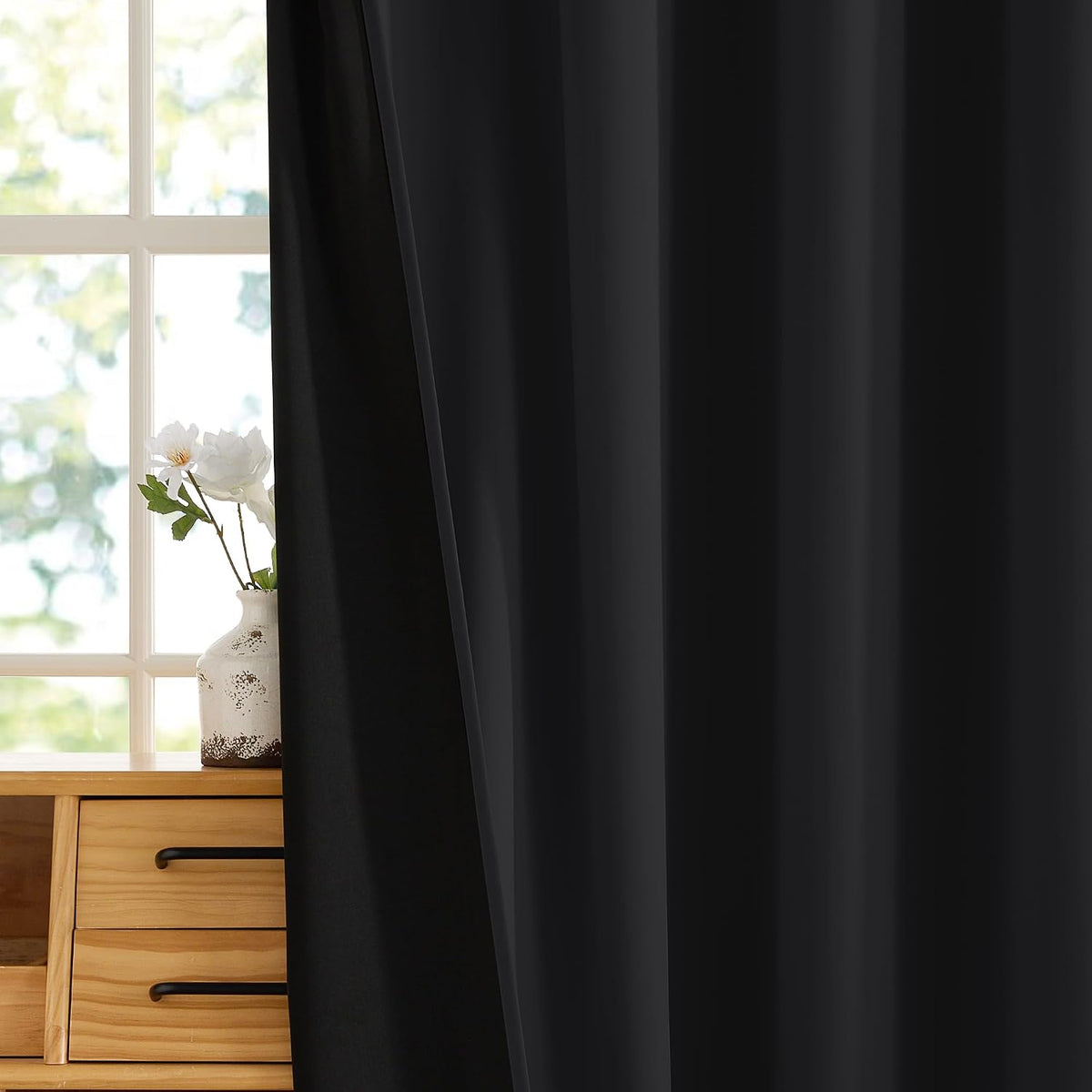 RYB HOME 100% Blackout Black Curtains for Bedroom Living Room 84 inch Long