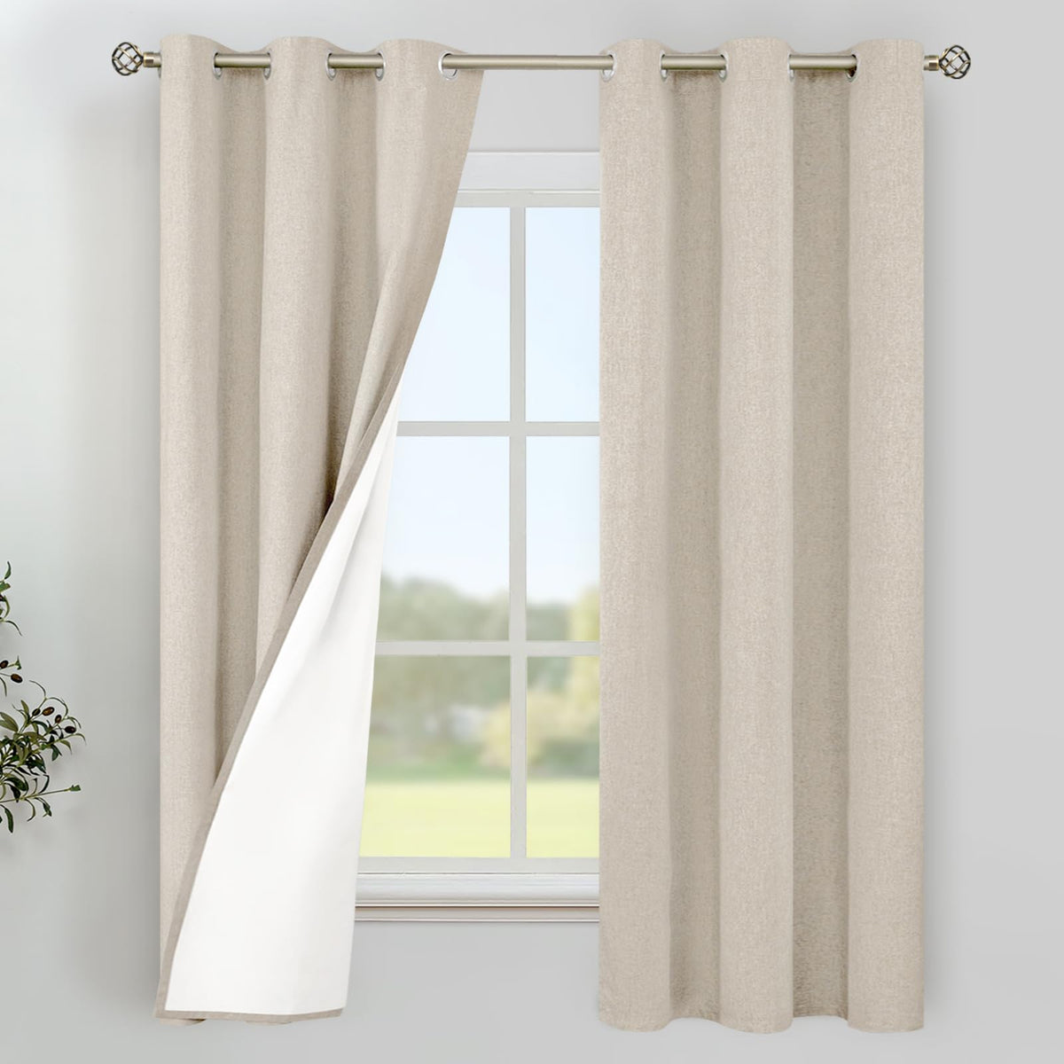 YoungsTex White Linen Blackout Curtains 63 Inch Length for Bedroom 2 Panels