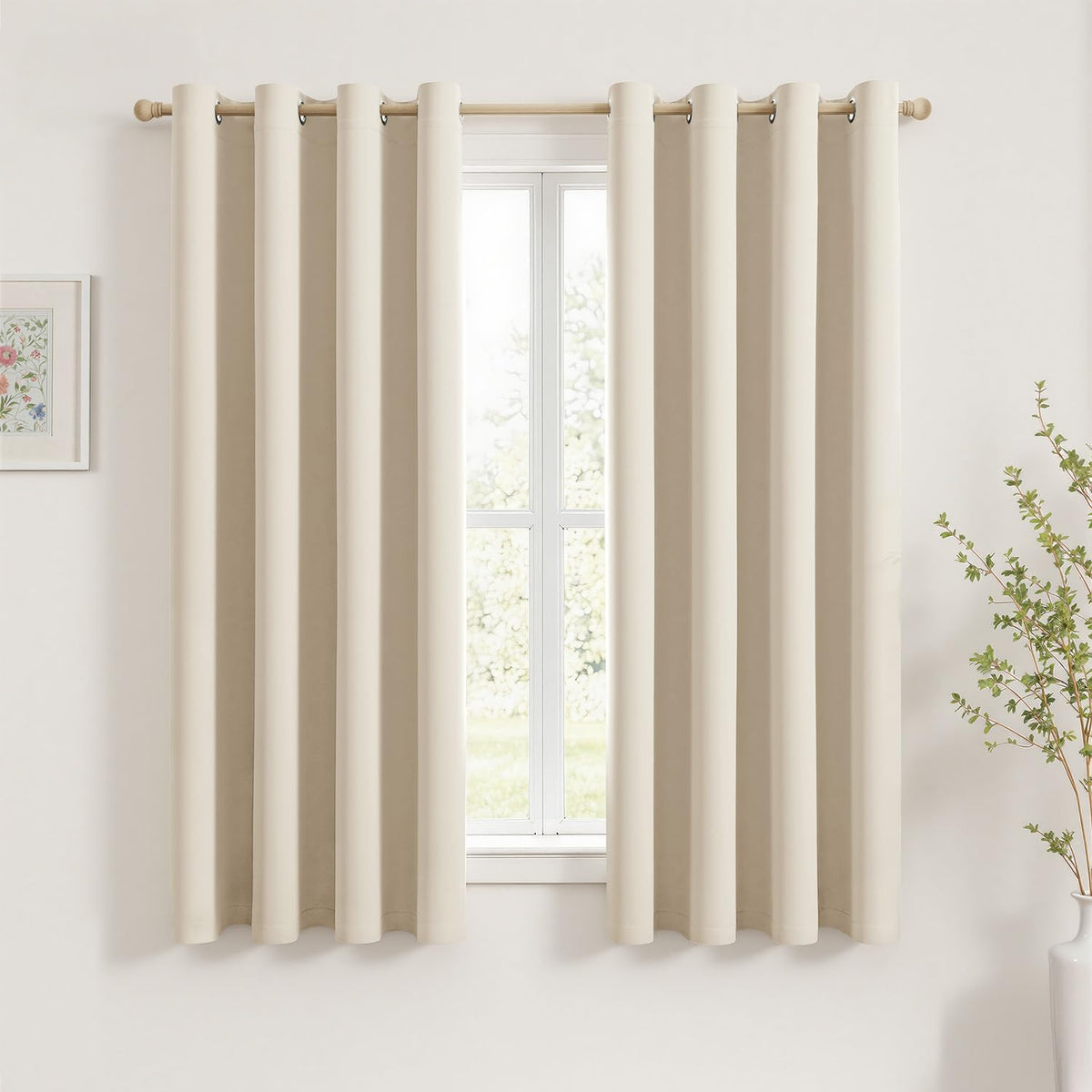 MIULEE Beige Blackout Bedroom Curtains 63 Inch Long Light Blocking