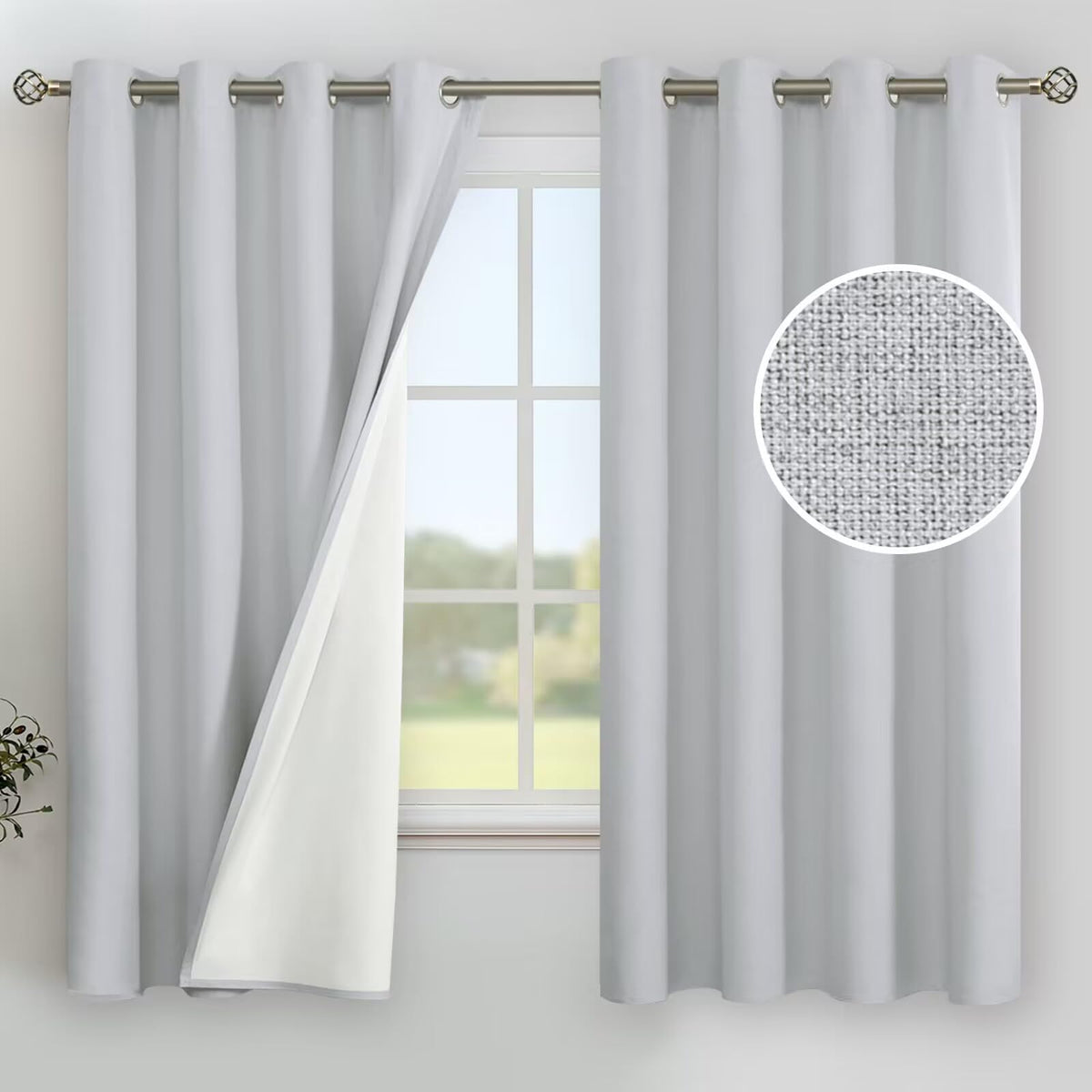 YoungsTex White Linen Blackout Curtains 63 Inch Length for Bedroom 2 Panels