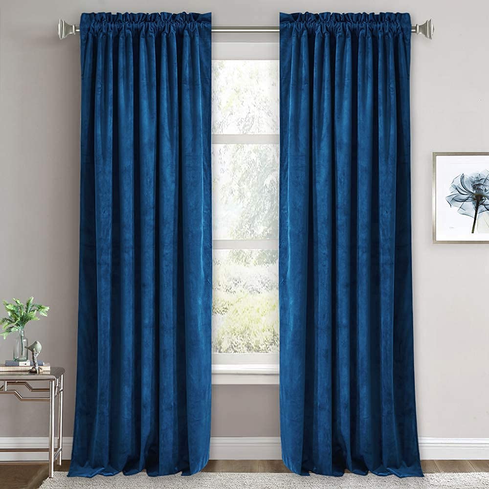 RYB HOME Green Velvet Blackout Curtains 84 inches for Bedroom Living Room