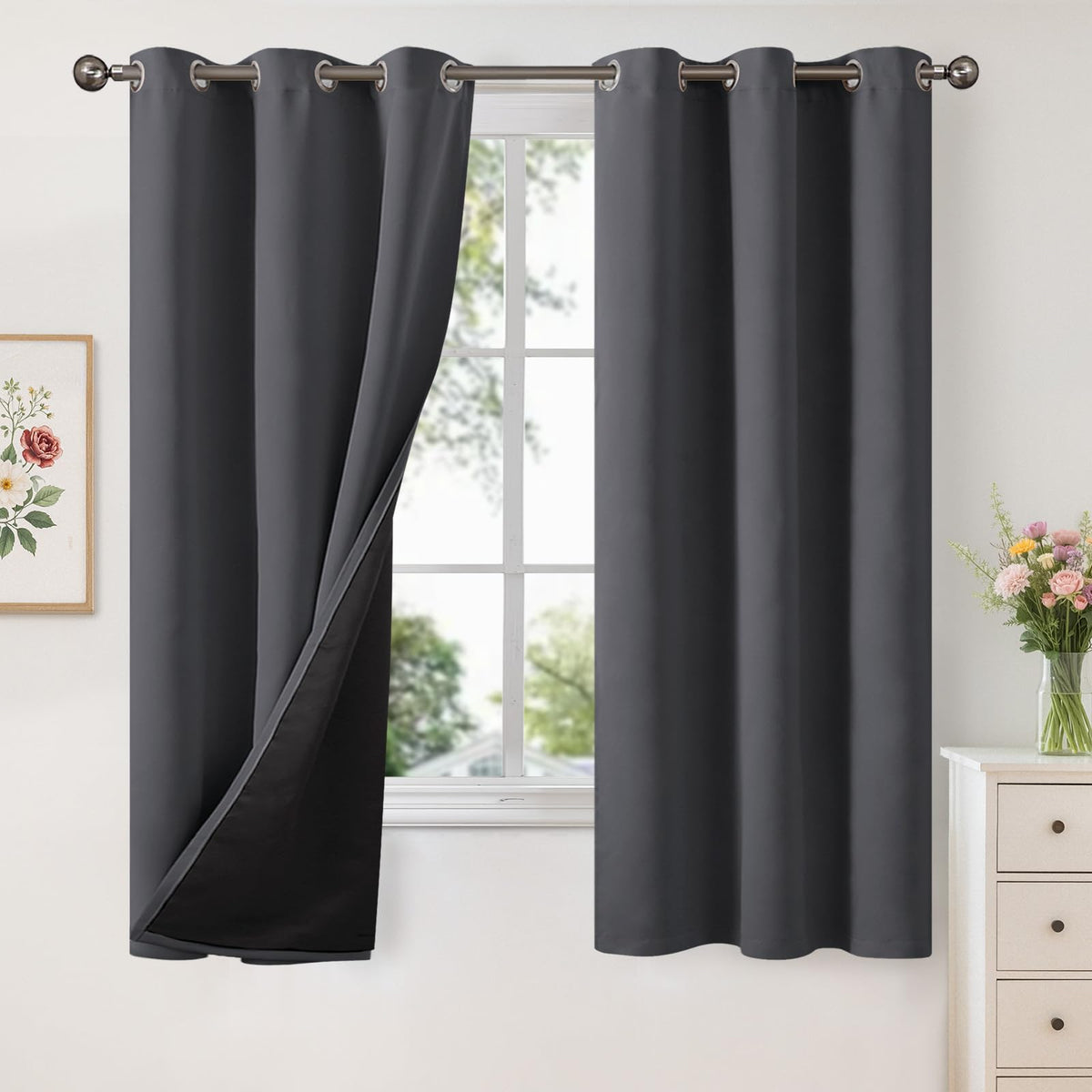 YoungsTex White Linen Blackout Curtains 63 Inch Length for Bedroom 2 Panels