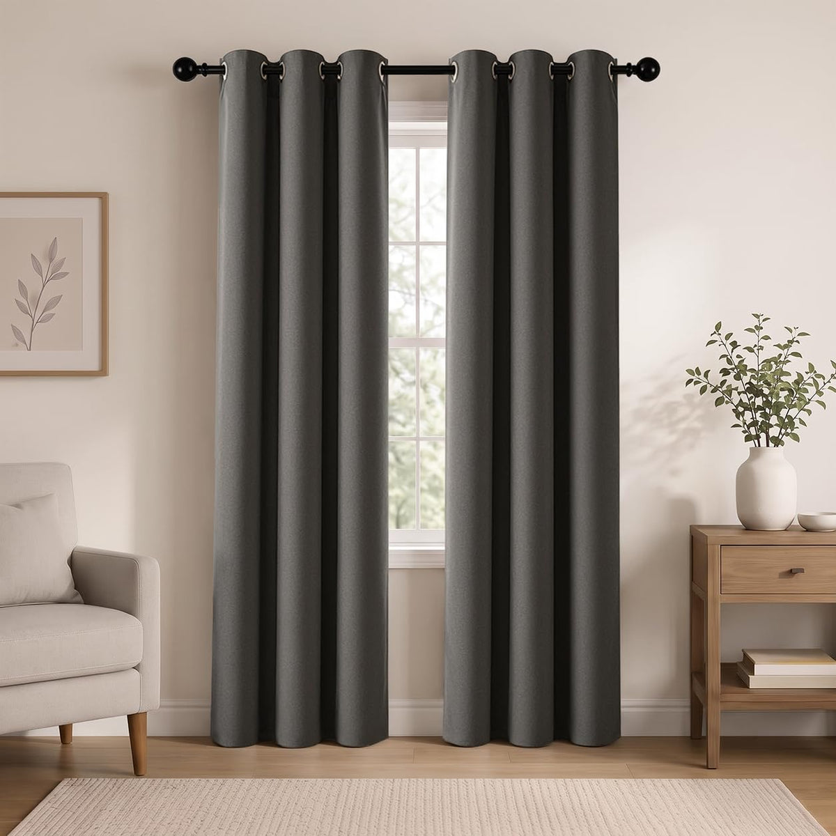 2-Panel Charcoal Grey Blackout Curtains 84" Length for Bedroom