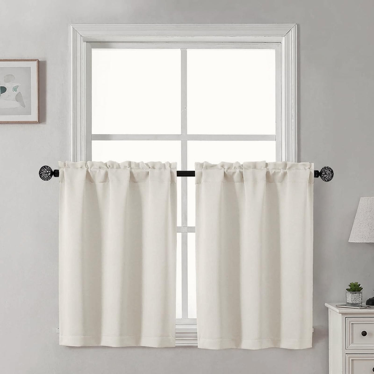 Gwine 24 Inch Long Tier Curtains for Small Window, Short Blackout Kitchen Curtains Over Sink, Half Window Drapes for Bedroom Bathroom Basement, 2 PCS, Each 30" Wx24 L, Black