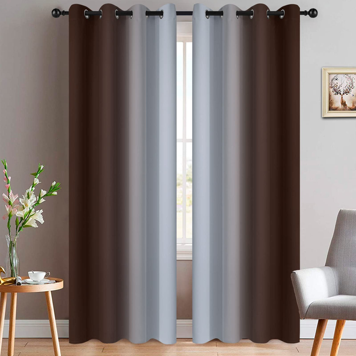 Yakamok Ombre Curtains Blue and Greyish White for Living Room,52Wx84L