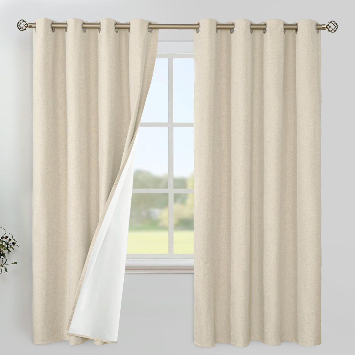 YoungsTex White Linen Blackout Curtains 63 Inch Length for Bedroom 2 Panels