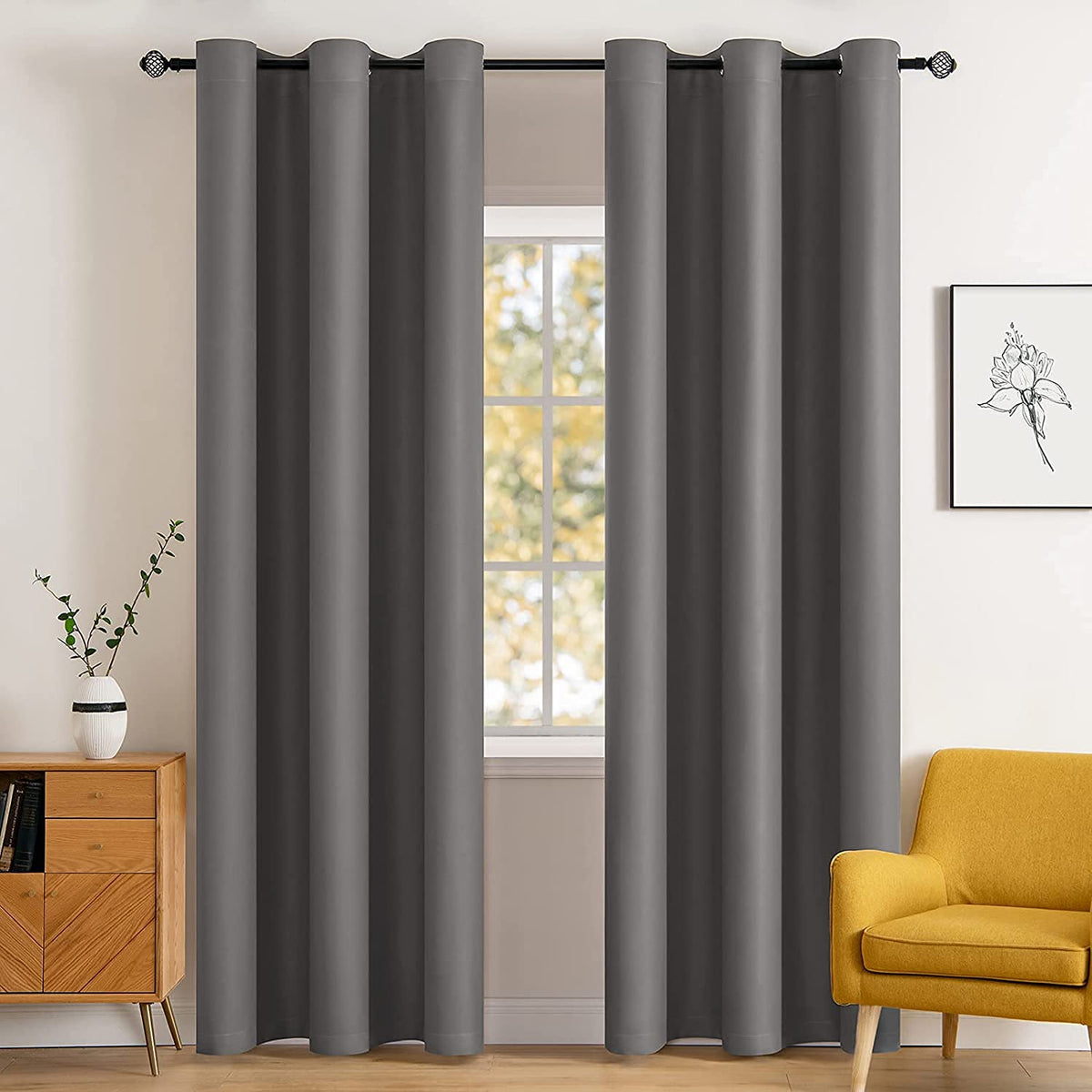MIULEE Beige Blackout Bedroom Curtains 63 Inch Long Light Blocking