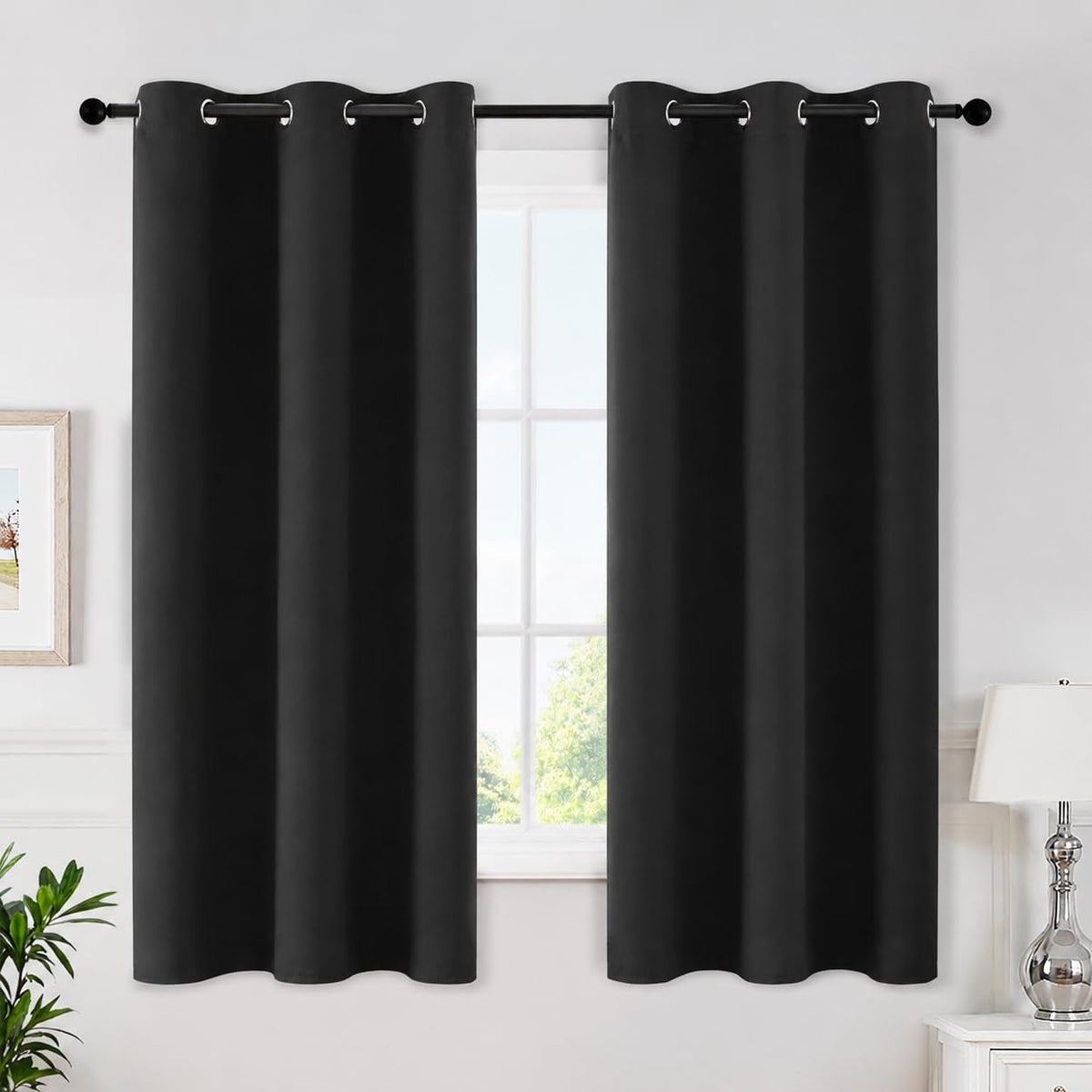 MIULEE Beige Blackout Bedroom Curtains 63 Inch Long Light Blocking