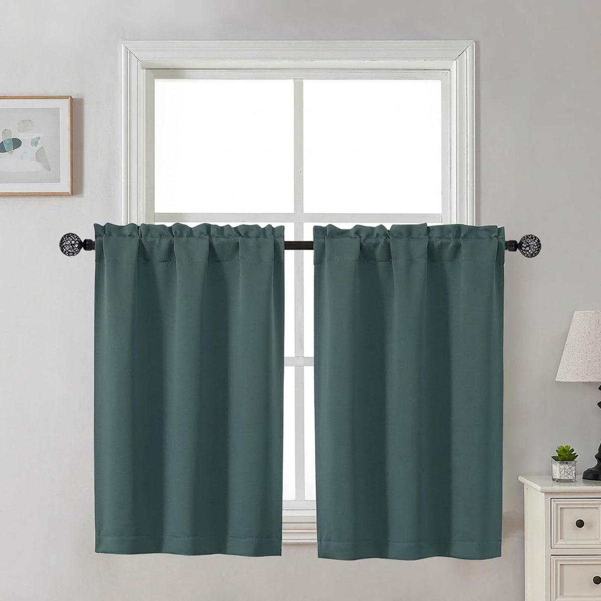 Gwine 24 Inch Long Tier Curtains for Small Window, Short Blackout Kitchen Curtains Over Sink, Half Window Drapes for Bedroom Bathroom Basement, 2 PCS, Each 30" Wx24 L, Black