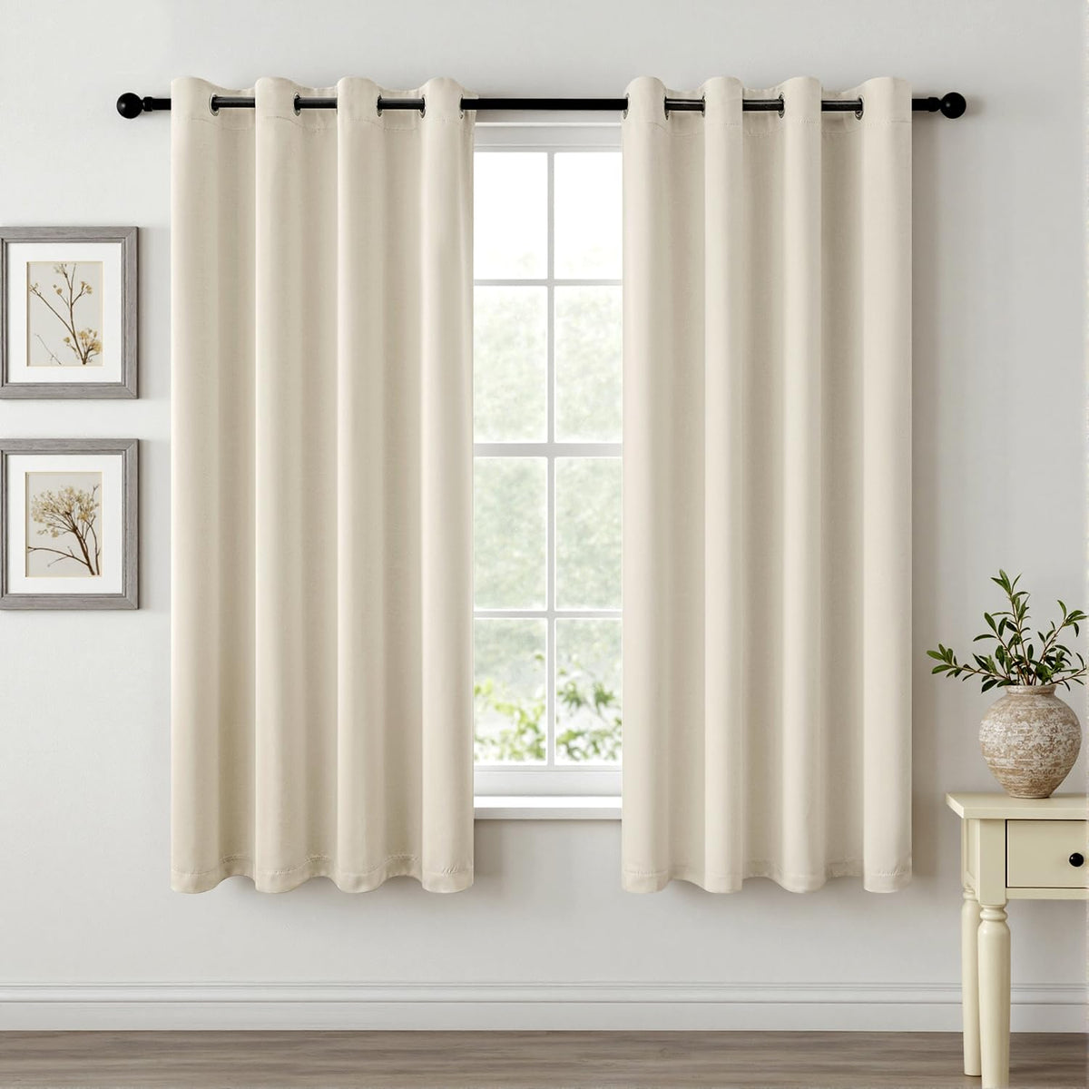 MIULEE Beige Blackout Bedroom Curtains 63 Inch Long Light Blocking