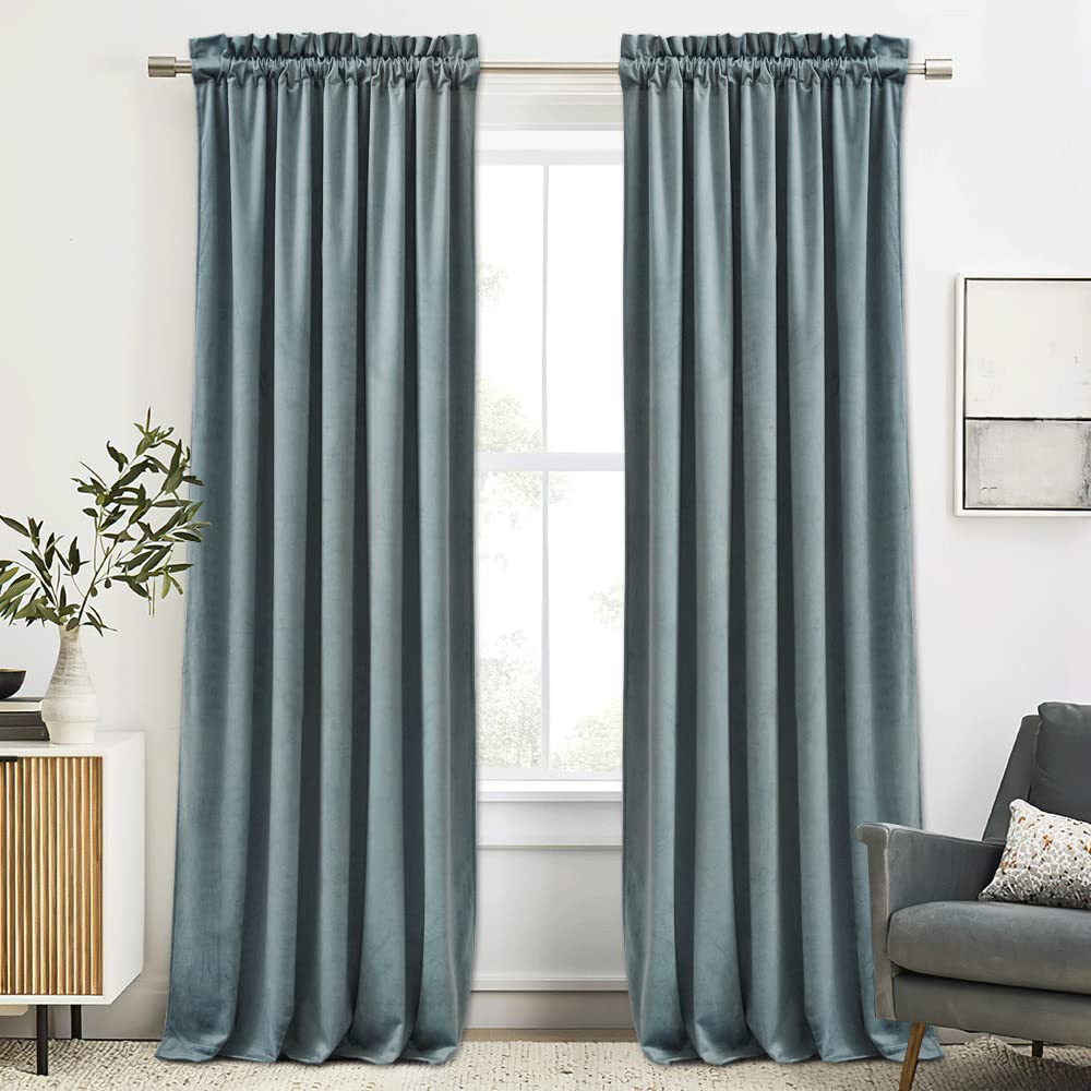 RYB HOME Green Velvet Blackout Curtains 84 inches for Bedroom Living Room
