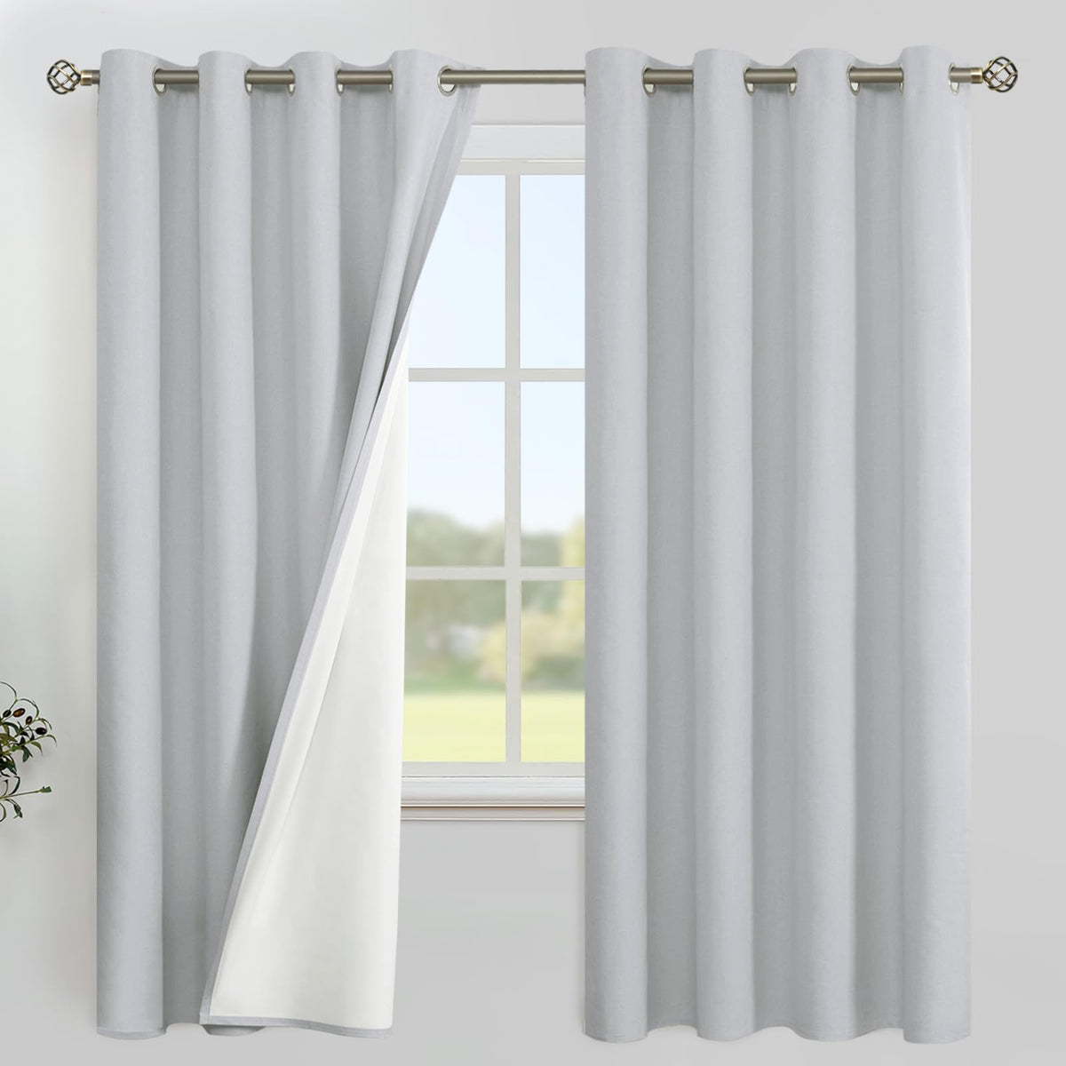 YoungsTex White Linen Blackout Curtains 63 Inch Length for Bedroom 2 Panels