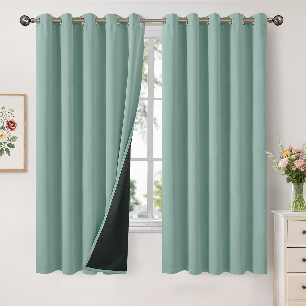 YoungsTex White Linen Blackout Curtains 63 Inch Length for Bedroom 2 Panels