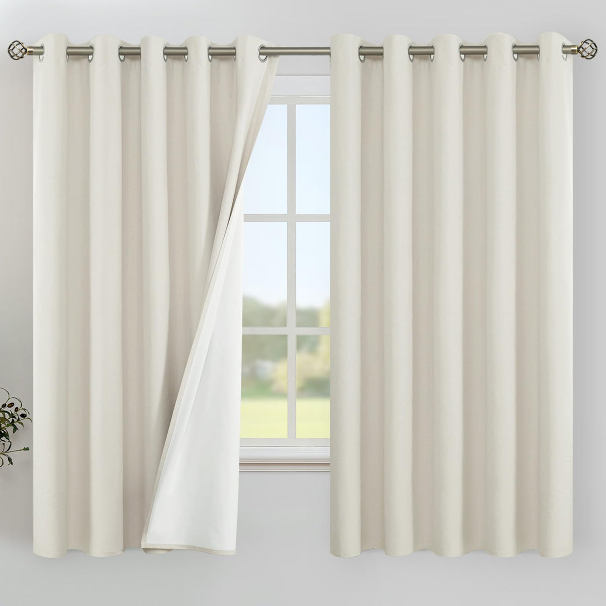 YoungsTex White Linen Blackout Curtains 63 Inch Length for Bedroom 2 Panels