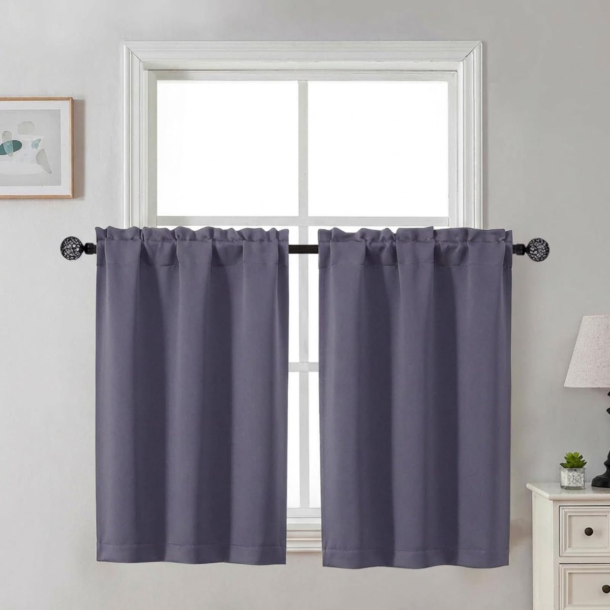 Gwine 24 Inch Long Tier Curtains for Small Window, Short Blackout Kitchen Curtains Over Sink, Half Window Drapes for Bedroom Bathroom Basement, 2 PCS, Each 30" Wx24 L, Black
