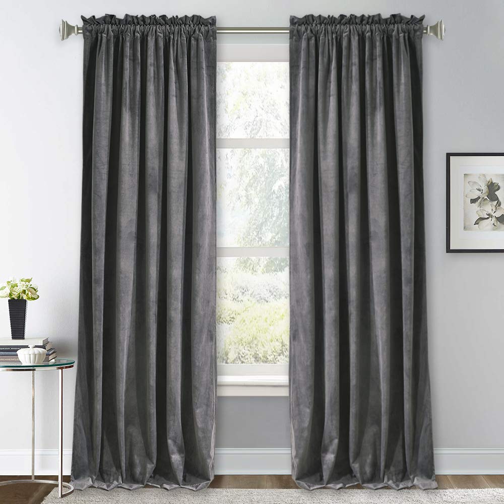 RYB HOME Green Velvet Blackout Curtains 84 inches for Bedroom Living Room