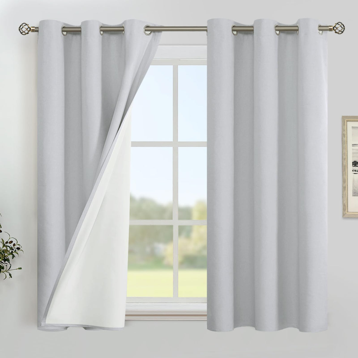 YoungsTex White Linen Blackout Curtains 63 Inch Length for Bedroom 2 Panels