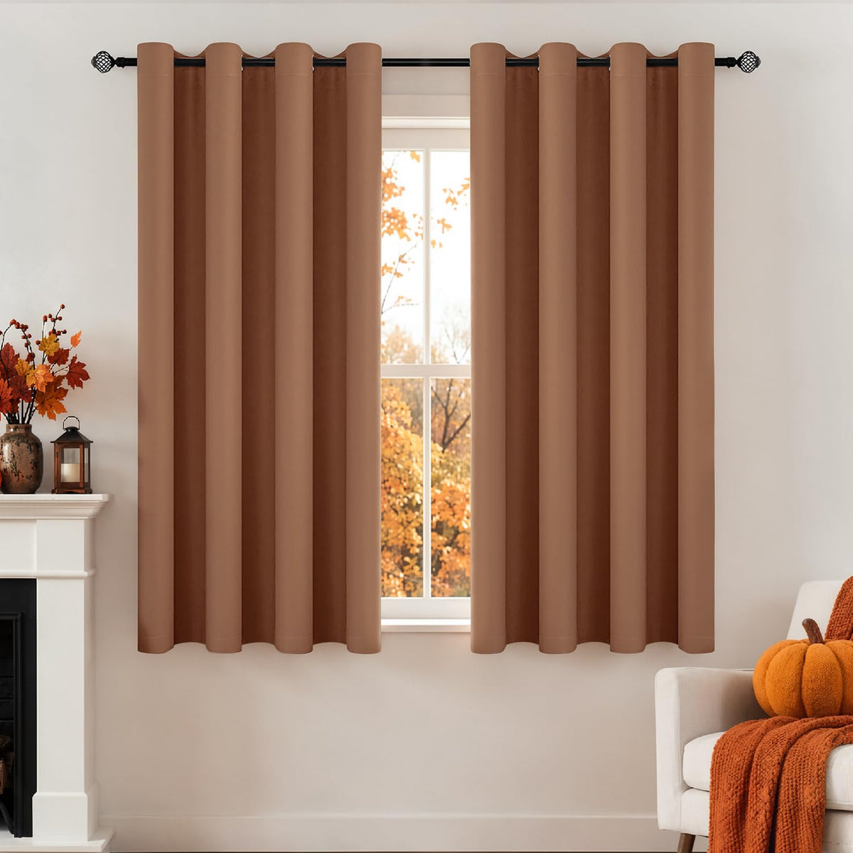 MIULEE Beige Blackout Bedroom Curtains 63 Inch Long Light Blocking