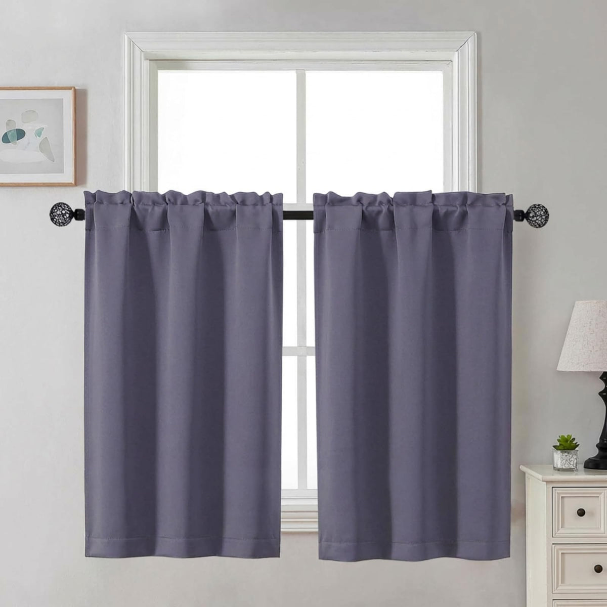Gwine 24 Inch Long Tier Curtains for Small Window, Short Blackout Kitchen Curtains Over Sink, Half Window Drapes for Bedroom Bathroom Basement, 2 PCS, Each 30" Wx24 L, Black