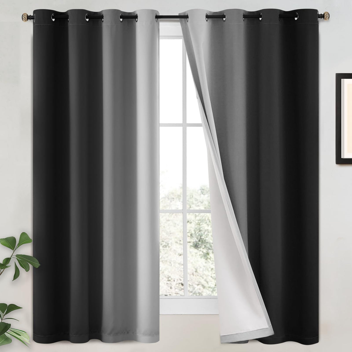 Yakamok Ombre Curtains Blue and Greyish White for Living Room,52Wx84L