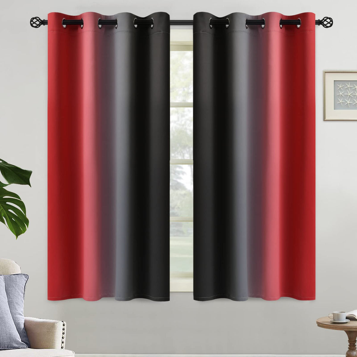 Yakamok Ombre Curtains Blue and Greyish White for Living Room,52Wx84L