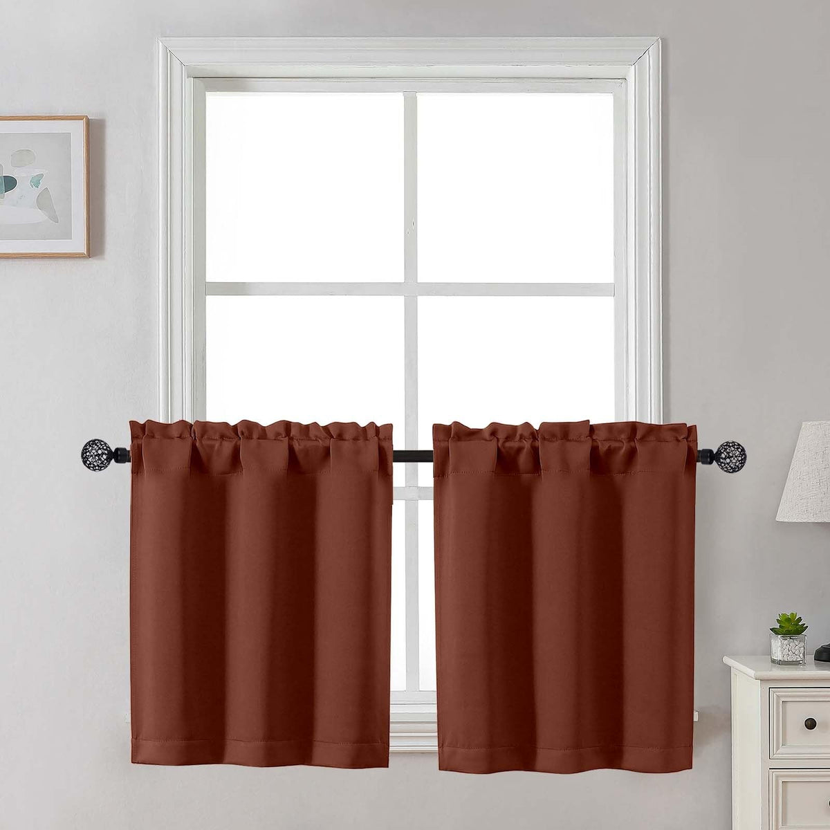 Gwine 24 Inch Long Tier Curtains for Small Window, Short Blackout Kitchen Curtains Over Sink, Half Window Drapes for Bedroom Bathroom Basement, 2 PCS, Each 30" Wx24 L, Black