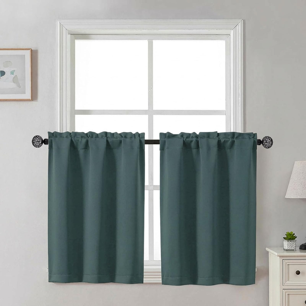 Gwine 24 Inch Long Tier Curtains for Small Window, Short Blackout Kitchen Curtains Over Sink, Half Window Drapes for Bedroom Bathroom Basement, 2 PCS, Each 30" Wx24 L, Black