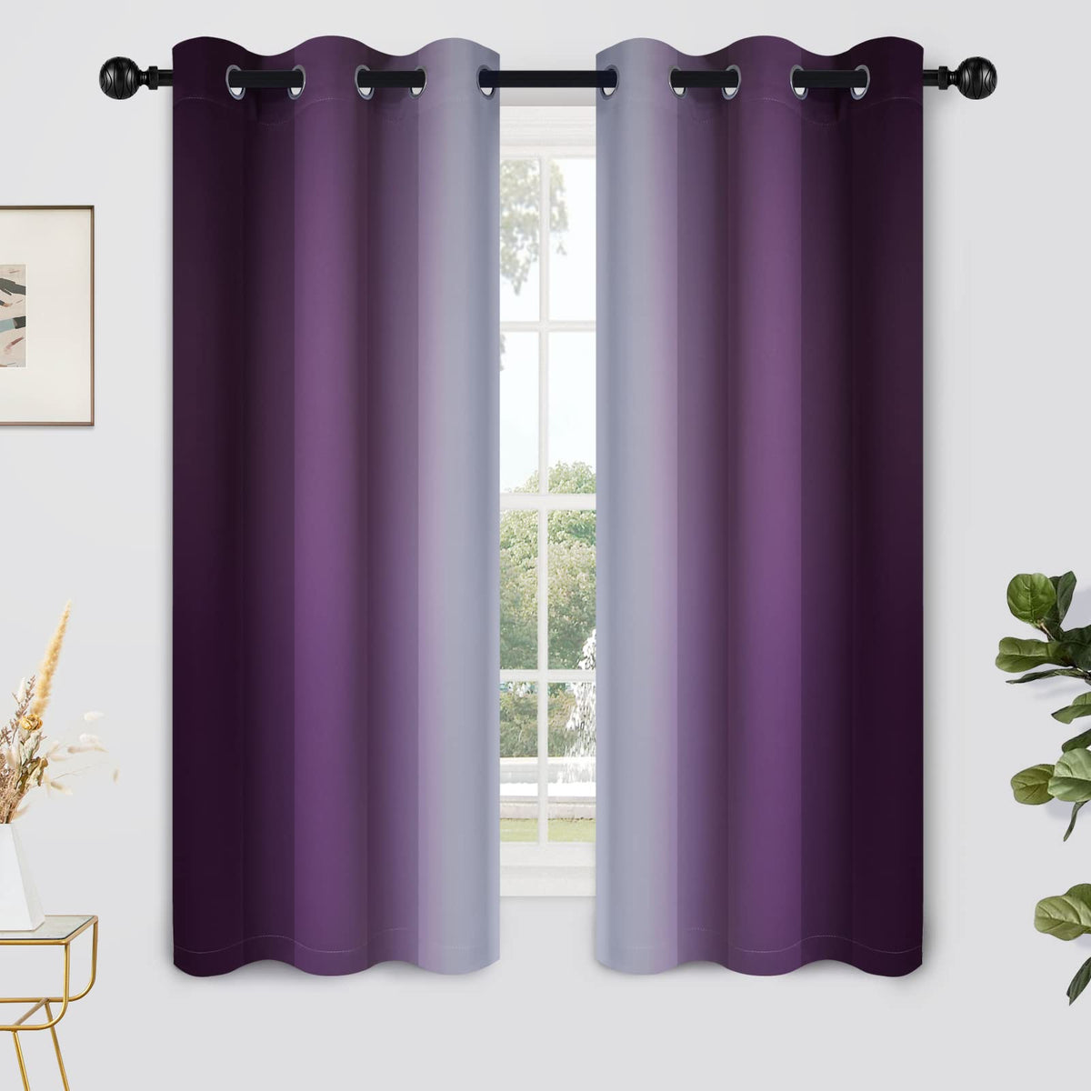 Yakamok Ombre Curtains Blue and Greyish White for Living Room,52Wx84L