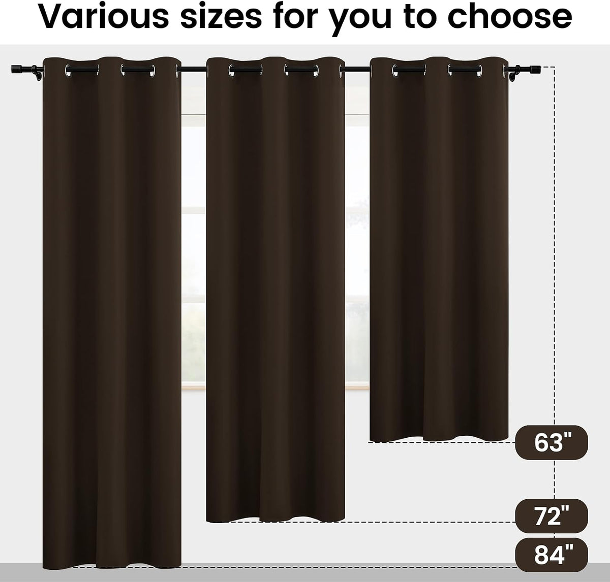 SimpleHome Chocolate Brown 100% Blackout Curtains for Bedroom 63 Inch Long