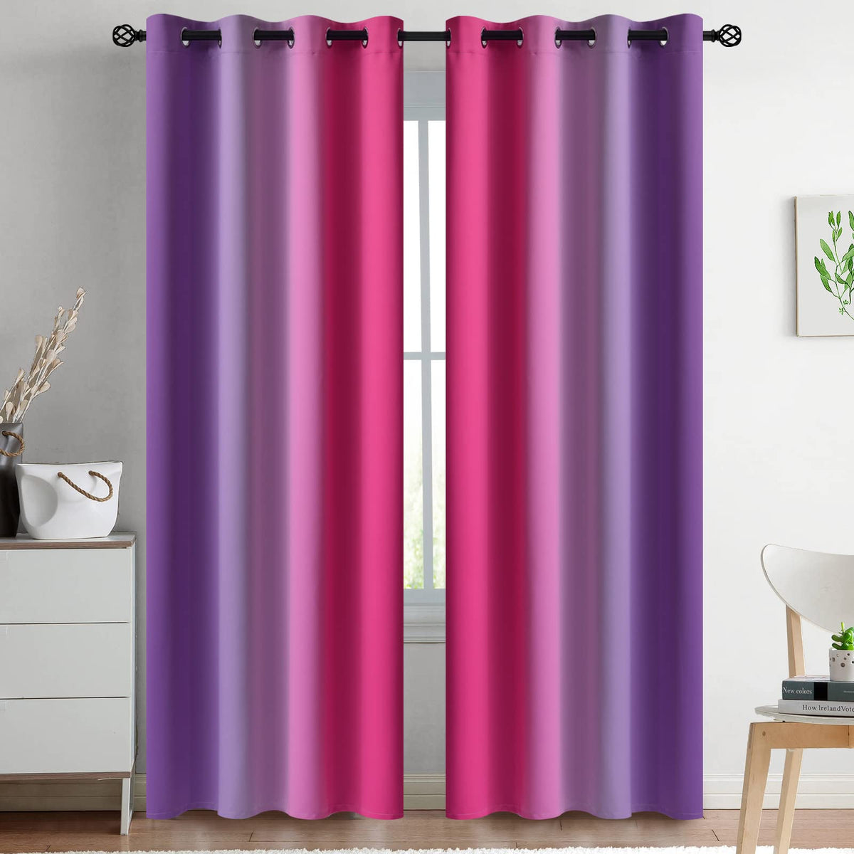 Yakamok Ombre Curtains Blue and Greyish White for Living Room,52Wx84L