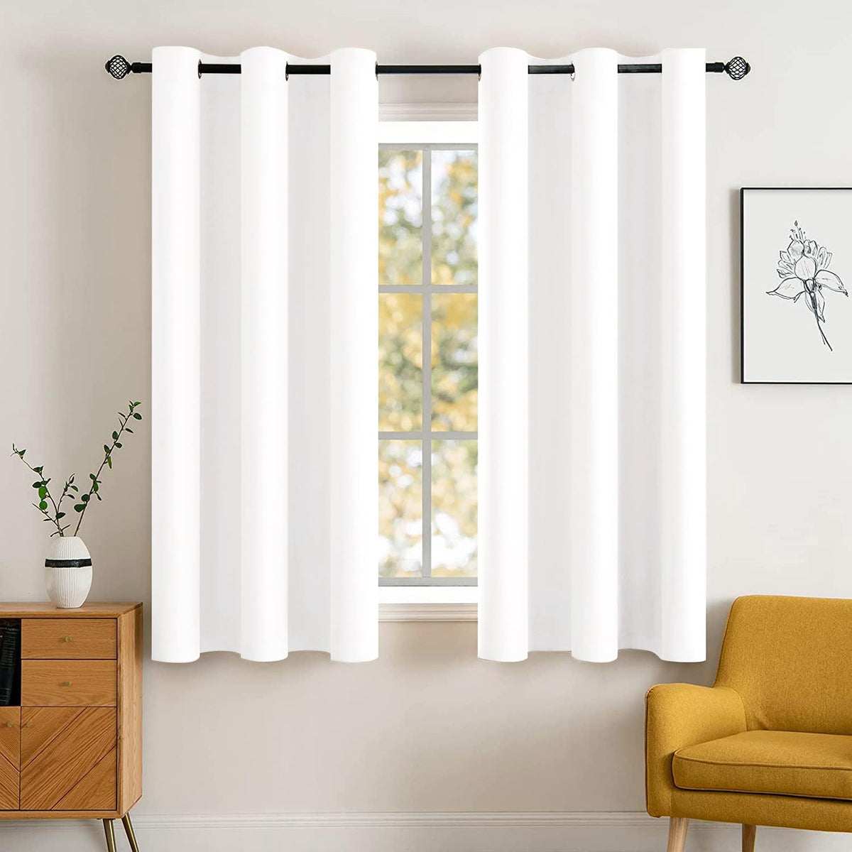 MIULEE Beige Blackout Bedroom Curtains 63 Inch Long Light Blocking