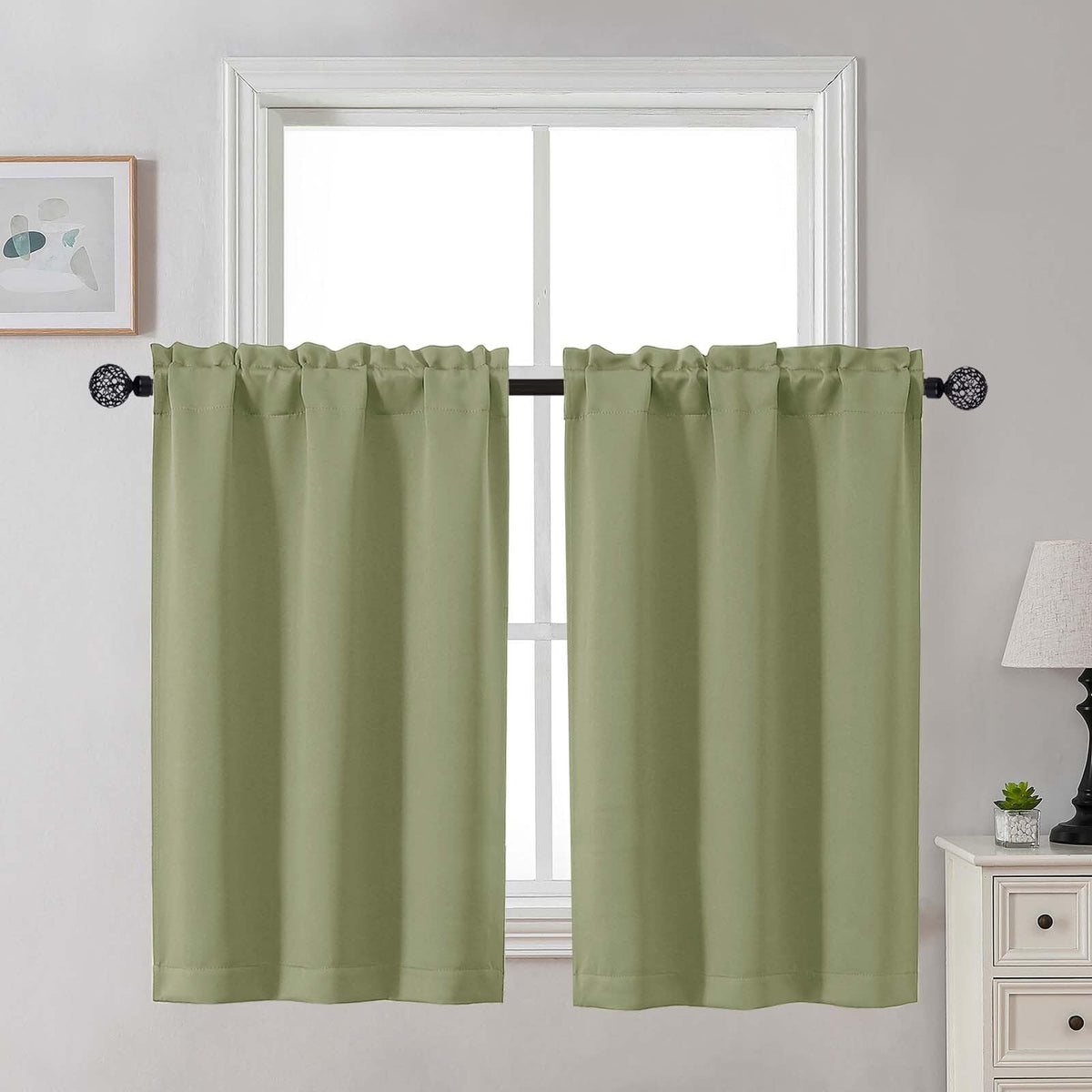 Gwine 24 Inch Long Tier Curtains for Small Window, Short Blackout Kitchen Curtains Over Sink, Half Window Drapes for Bedroom Bathroom Basement, 2 PCS, Each 30" Wx24 L, Black