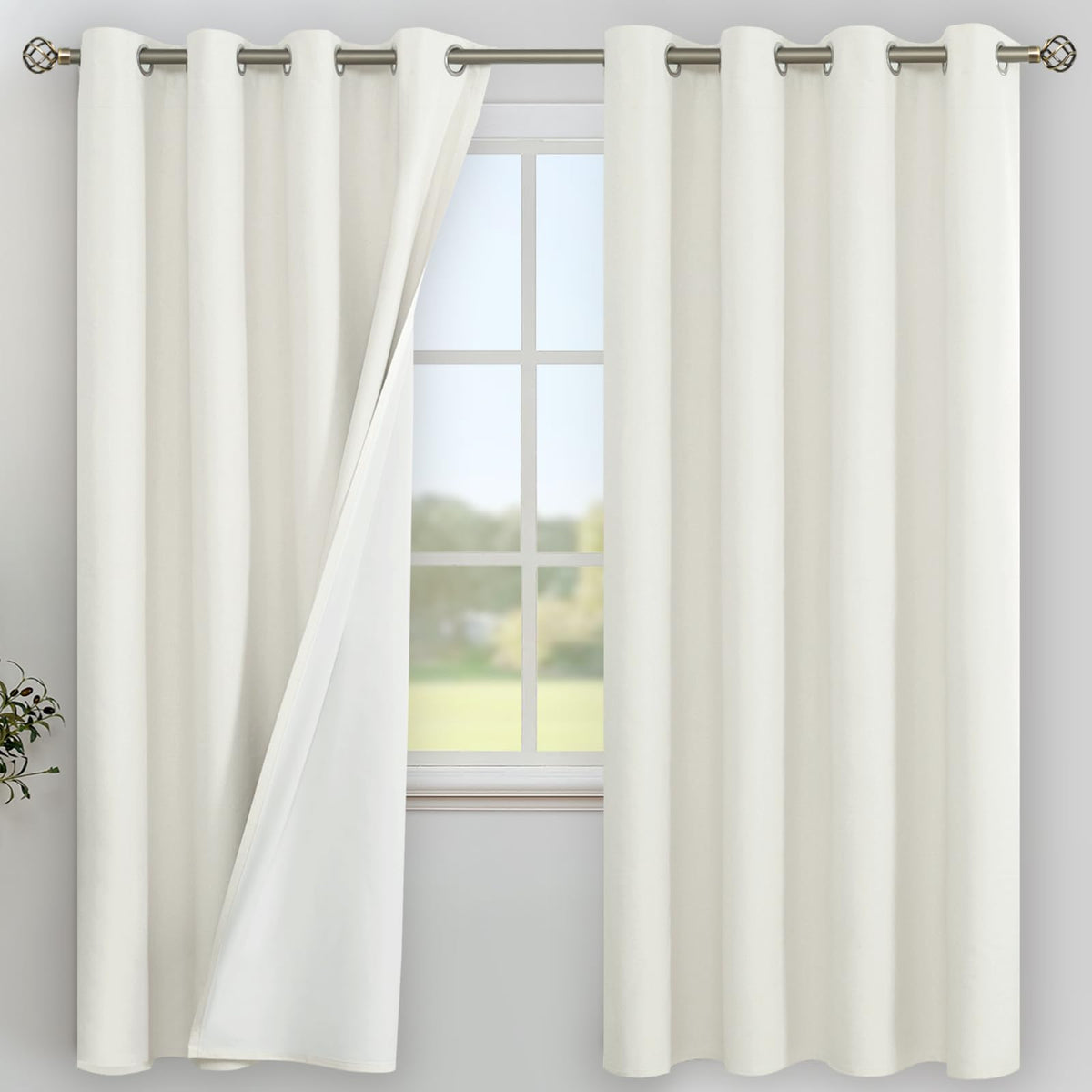 YoungsTex White Linen Blackout Curtains 63 Inch Length for Bedroom 2 Panels