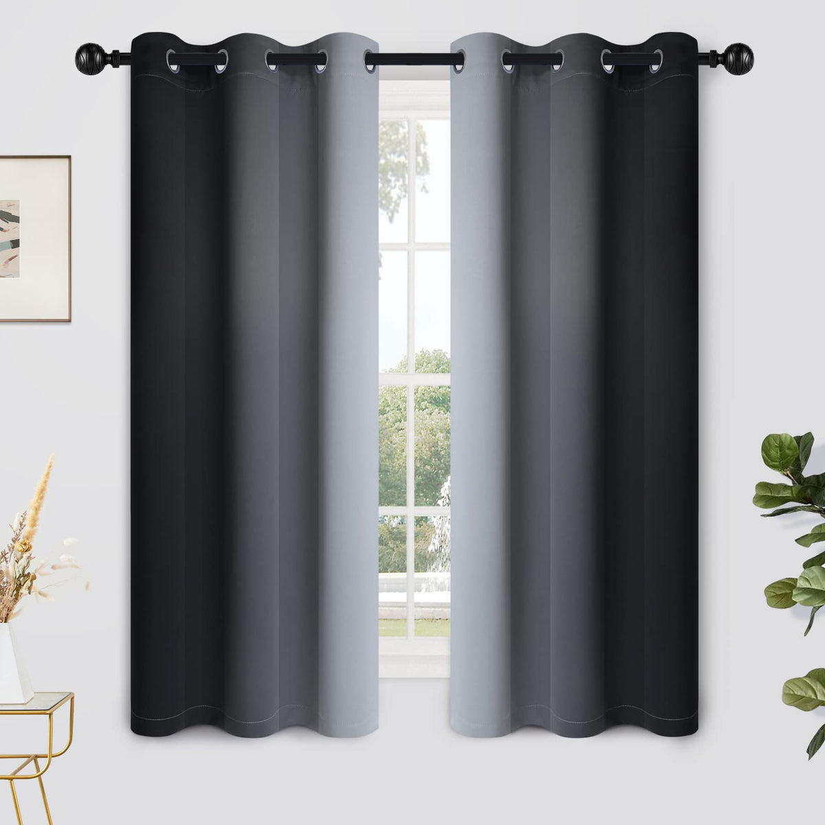 Yakamok Ombre Curtains Blue and Greyish White for Living Room,52Wx84L