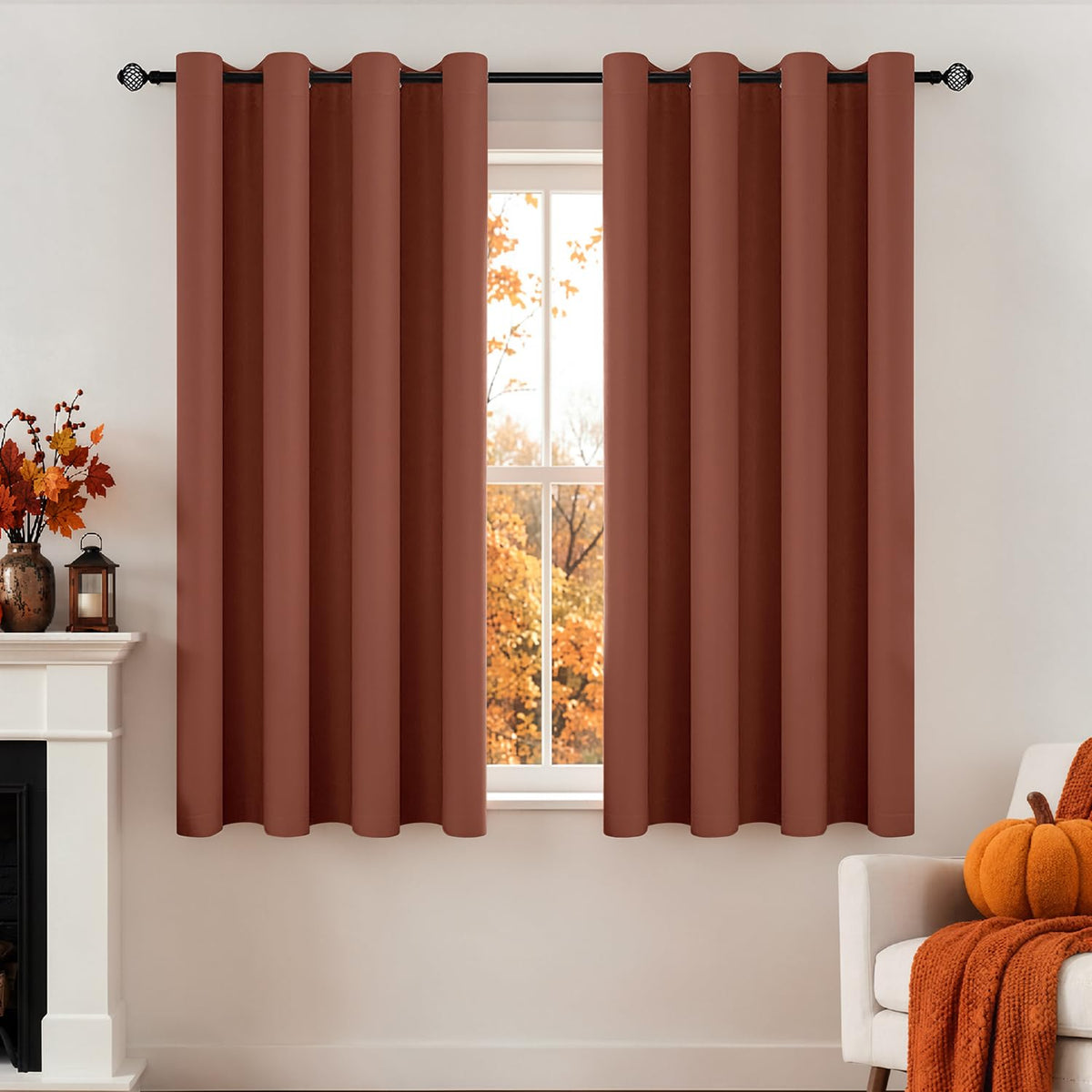 MIULEE Beige Blackout Bedroom Curtains 63 Inch Long Light Blocking