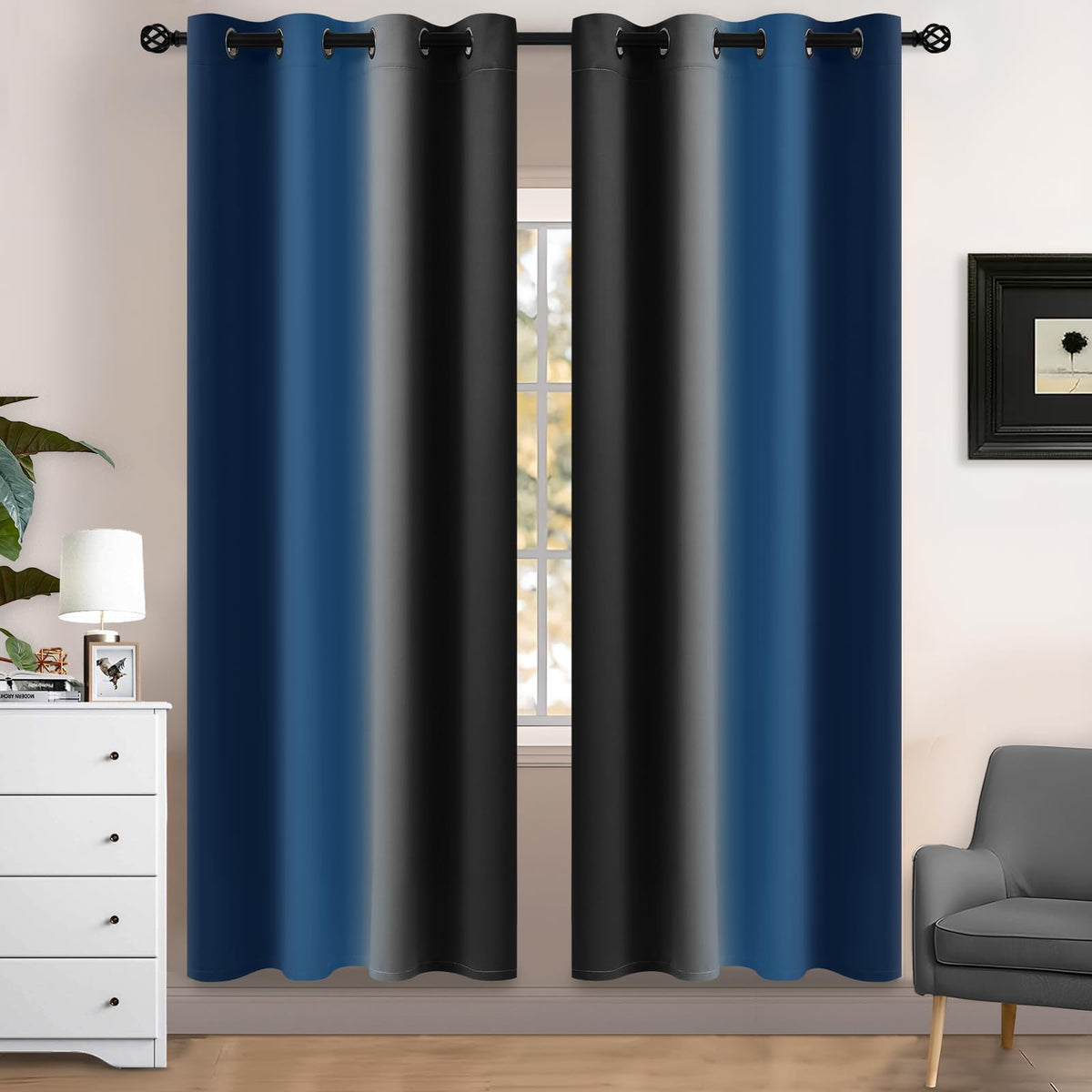 Yakamok Ombre Curtains Blue and Greyish White for Living Room,52Wx84L