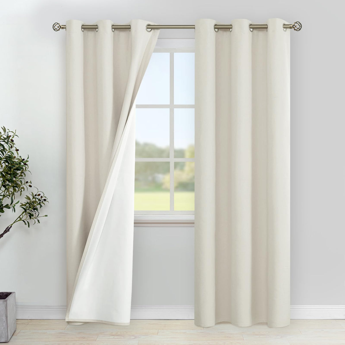 YoungsTex White Linen Blackout Curtains 63 Inch Length for Bedroom 2 Panels