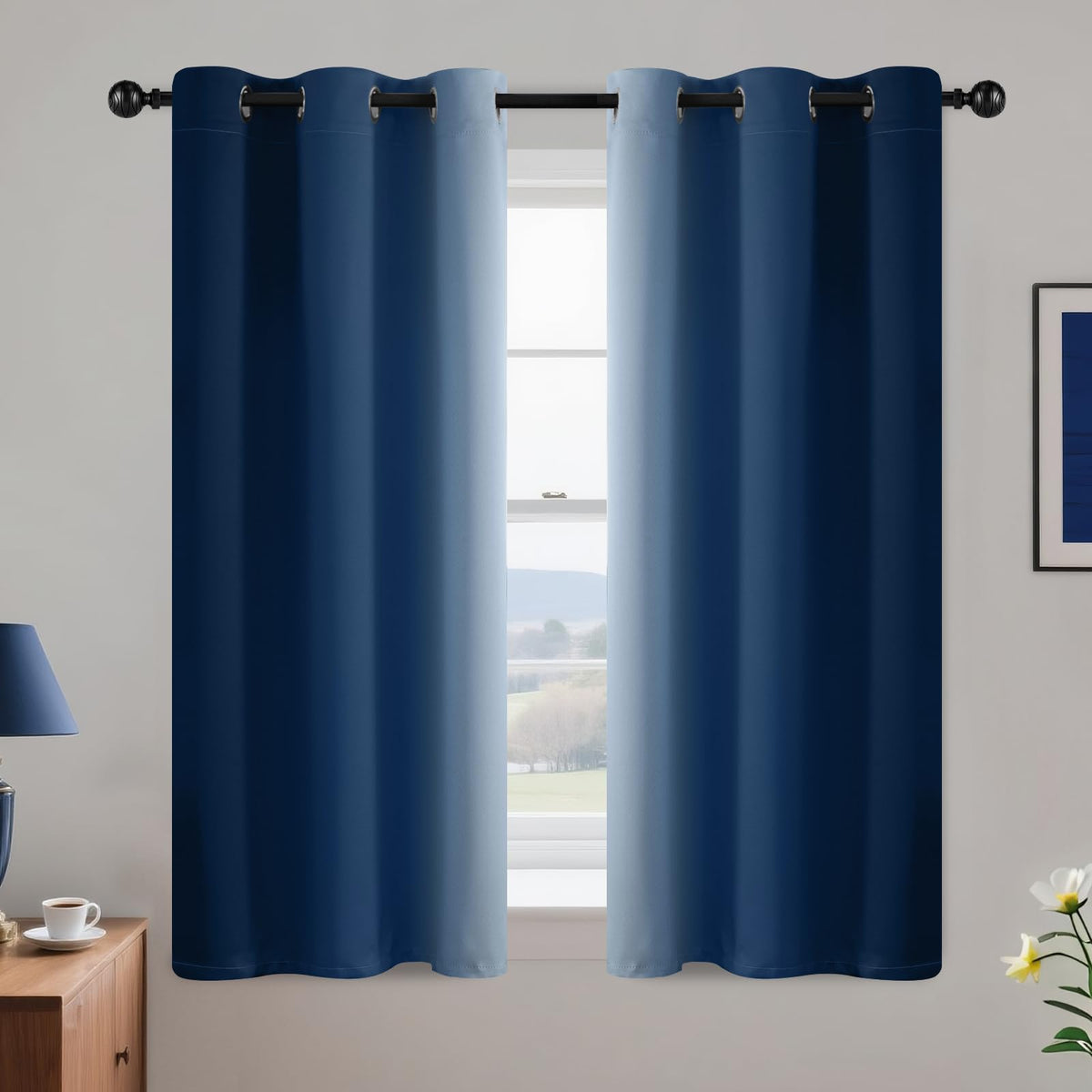 Yakamok Ombre Curtains Blue and Greyish White for Living Room,52Wx84L