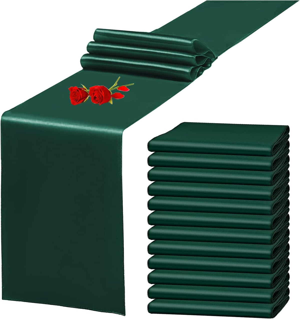 12 Pack Emerald Green Satin Table Runner 12 x 108 Inch Long Premium Table Runners for Wedding Party Events Decoration, Birthday Parties, Banquets Decorations, Graduations, Engagements