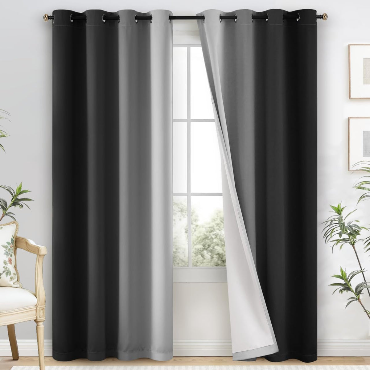 Yakamok Ombre Curtains Blue and Greyish White for Living Room,52Wx84L